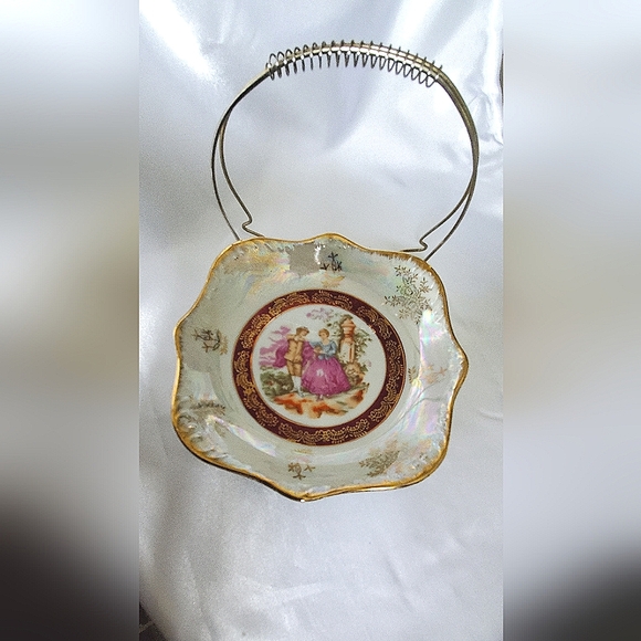 Vintage Lusterware Candy Dish w/ handle Iridescent Porcelain Made in Japan - Picture 3 of 10